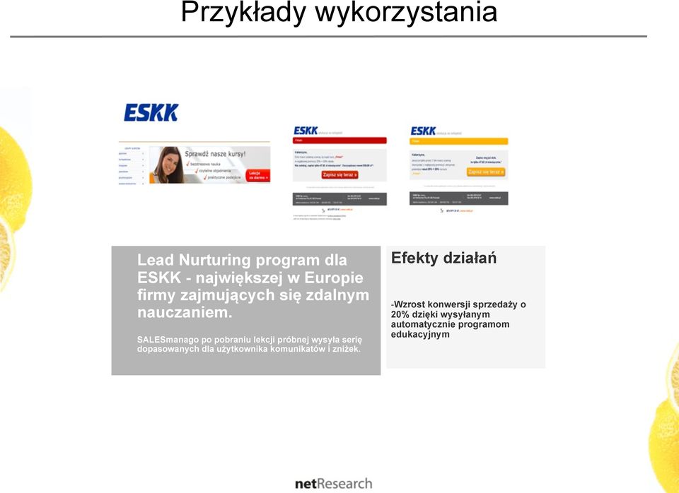 SALESmanago po pobraniu lekcji próbnej wysyła serię dopasowanych dla użytkownika