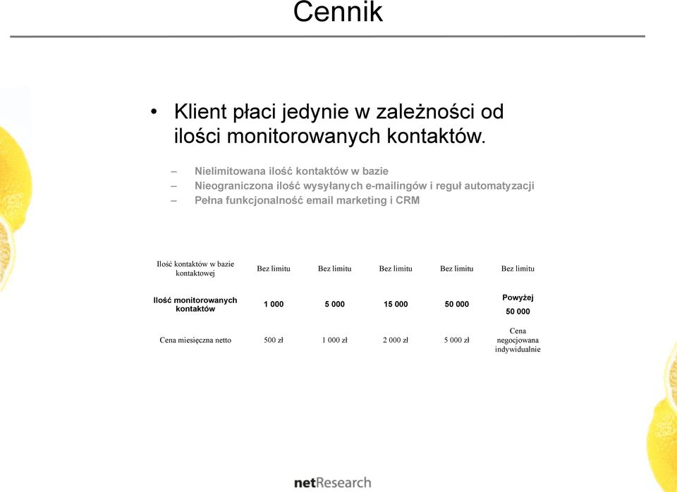 funkcjonalność email marketing i CRM Ilość kontaktów w bazie kontaktowej Bez limitu Bez limitu Bez limitu Bez limitu