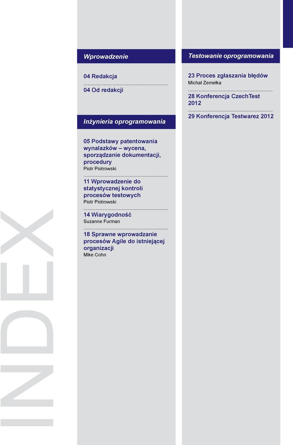.. 29 Konferencja Testwarez 2012 INDEX 05 Podstawy patentowania wynalazków wycena, sporządzanie dokumentacji, procedury Piotr