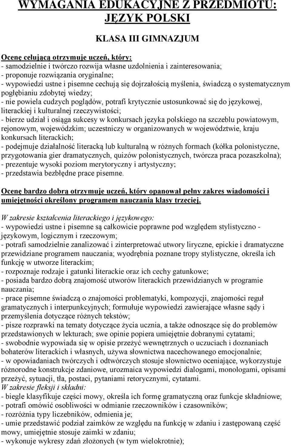 ustosunkować się do językowej, literackiej i kulturalnej rzeczywistości; - bierze udział i osiąga sukcesy w konkursach języka polskiego na szczeblu powiatowym, rejonowym, wojewódzkim; uczestniczy w