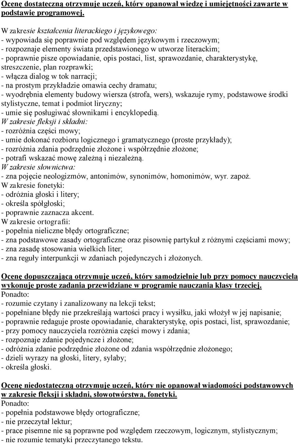 opowiadanie, opis postaci, list, sprawozdanie, charakterystykę, streszczenie, plan rozprawki; - włącza dialog w tok narracji; - na prostym przykładzie omawia cechy dramatu; - wyodrębnia elementy