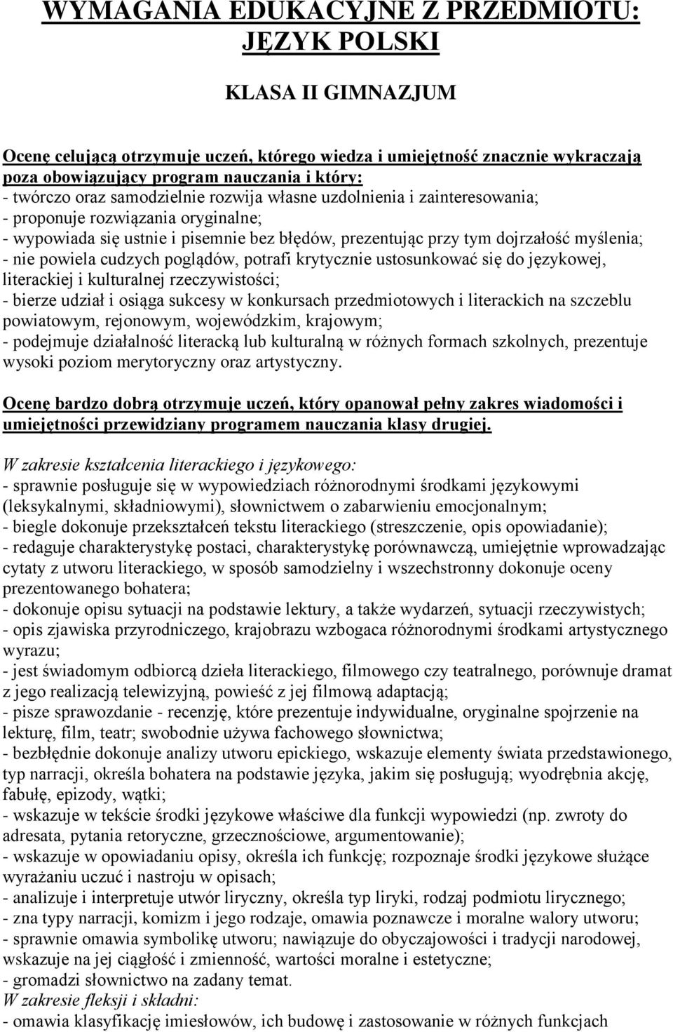 nie powiela cudzych poglądów, potrafi krytycznie ustosunkować się do językowej, literackiej i kulturalnej rzeczywistości; - bierze udział i osiąga sukcesy w konkursach przedmiotowych i literackich na