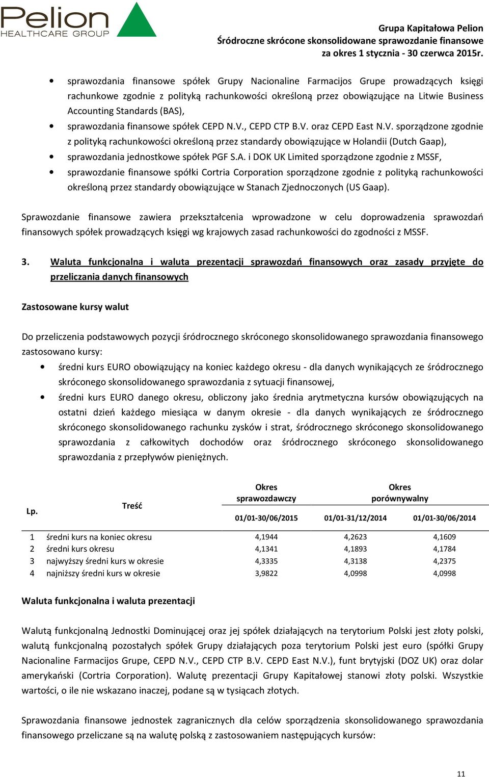 A. i DOK UK Limited sporządzone zgodnie z MSSF, sprawozdanie finansowe spółki Cortria Corporation sporządzone zgodnie z polityką rachunkowości określoną przez standardy obowiązujące w Stanach