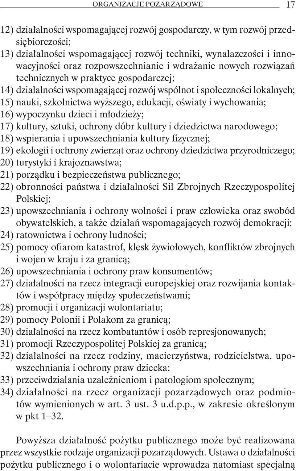 edukacji, oświaty i wychowania; 16) wypoczynku dzieci i młodzieży; 17) kultury, sztuki, ochrony dóbr kultury i dziedzictwa narodowego; 18) wspierania i upowszechniania kultury fizycznej; 19) ekologii