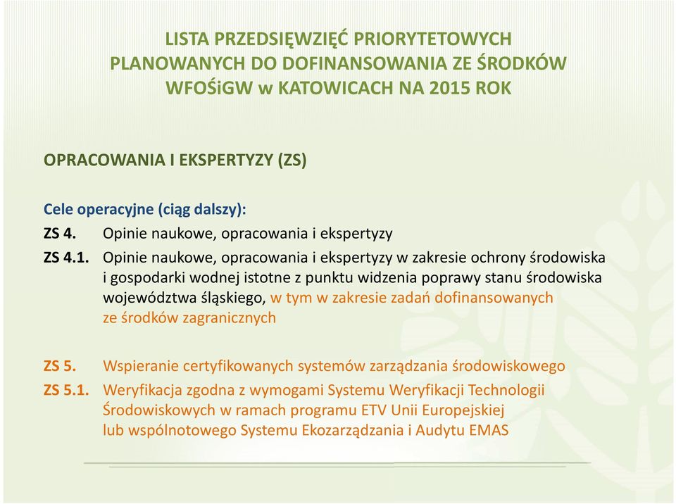 województwa śląskiego, w tym w zakresie zadań dofinansowanych ze środków zagranicznych ZS 5.