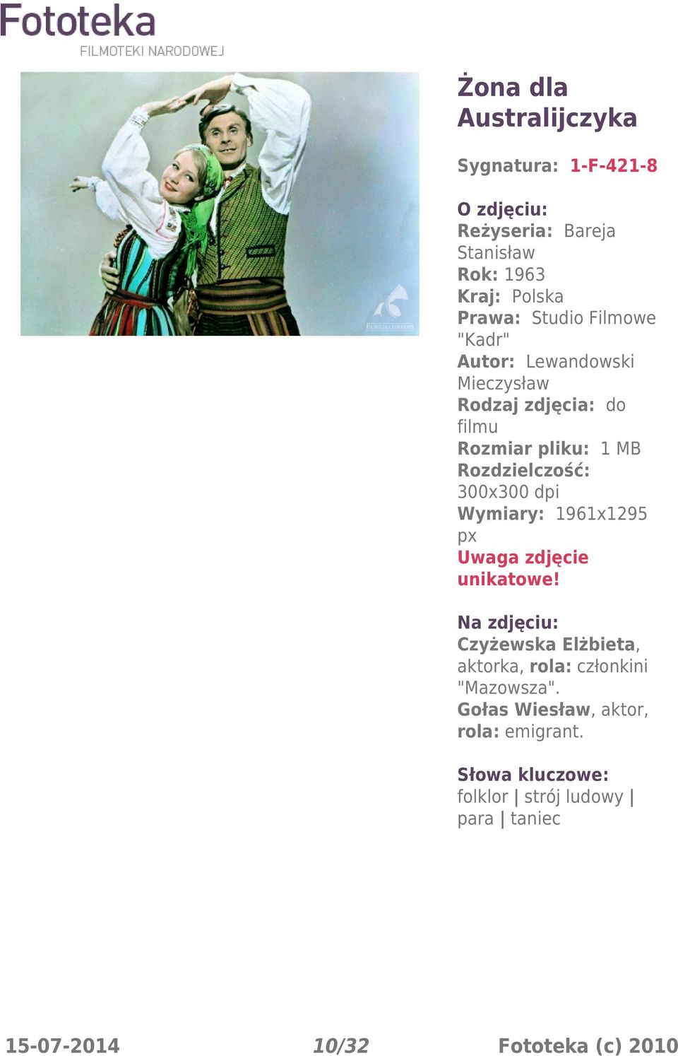1961x1295 Czyżewska Elżbieta, aktorka, rola: członkini "Mazowsza".