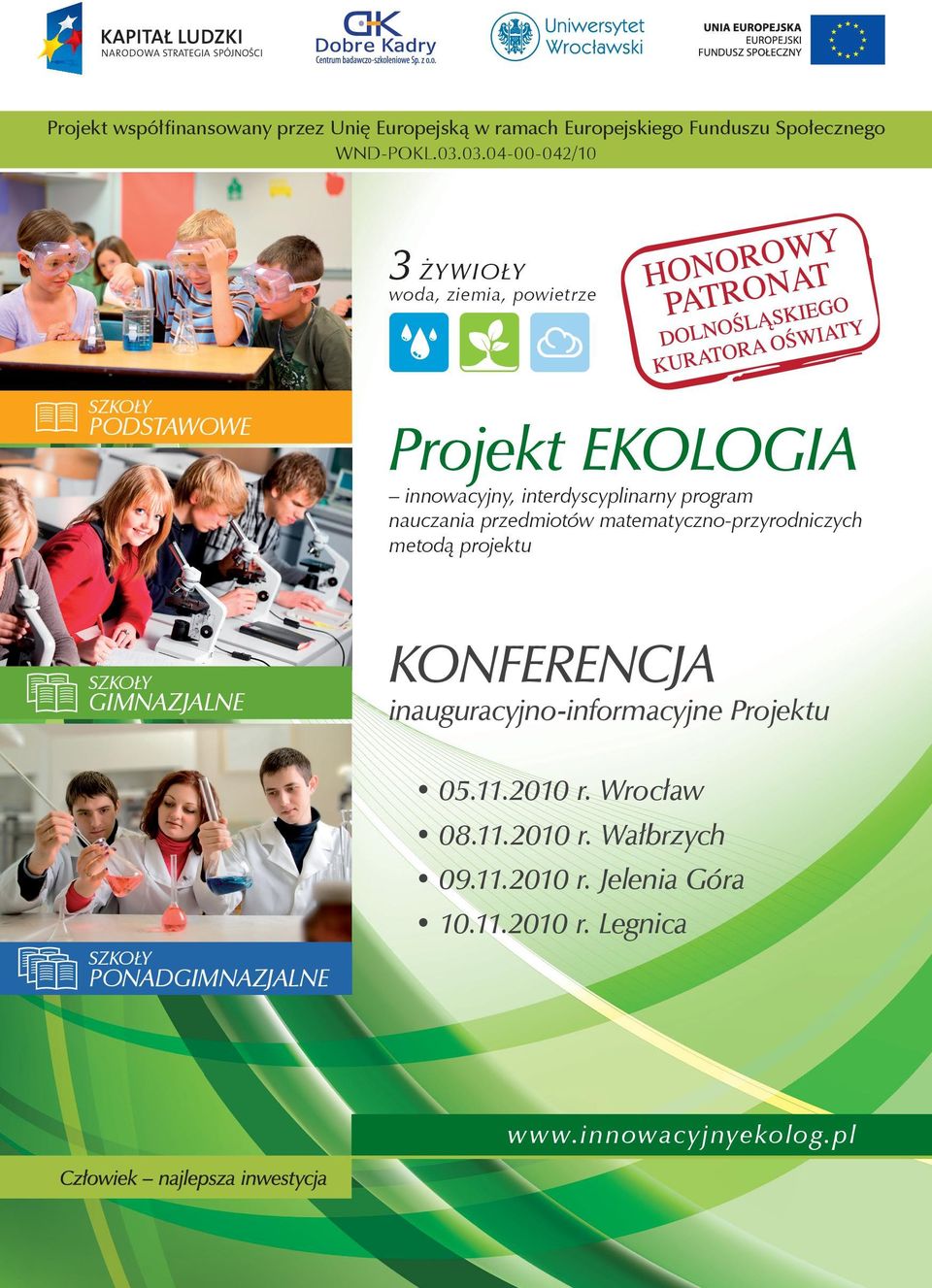 matematyczno-przyrodniczych metodą projektu SZKOŁY GIMNAZJALNE KONFERENCJA inauguracyjno-informacyjne Projektu 05.11.