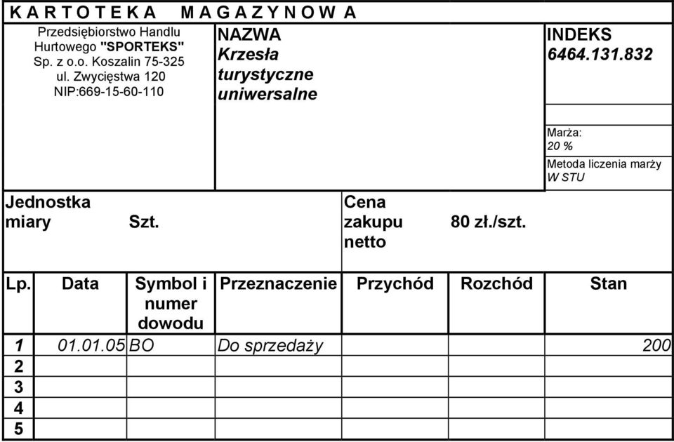 6464.131.832 Marża: 20 % Metoda liczenia marży W STU Jednostka miary Szt. Cena zakupu netto 80 zł.