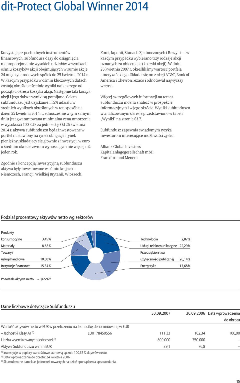 Następnie taki koszyk akcji i jego dalsze wyniki są pomijane. Celem subfunduszu jest uzyskanie 115 % udziału w średnich wynikach określonych w ten sposób na dzień 25 kwietnia 2014 r.