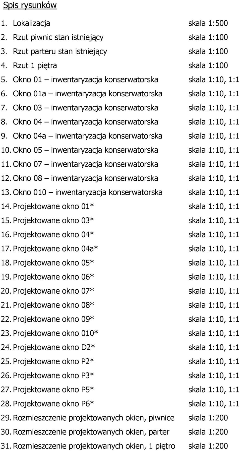 Okno 04 inwentaryzacja konserwatorska skala 1:10, 1:1 9. Okno 04a inwentaryzacja konserwatorska skala 1:10, 1:1 10. Okno 05 inwentaryzacja konserwatorska skala 1:10, 1:1 11.