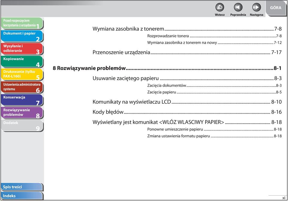 ..- FAX-L0) Wymiana zasobnika z tonerem na nowy... - Zacięcia papieru.