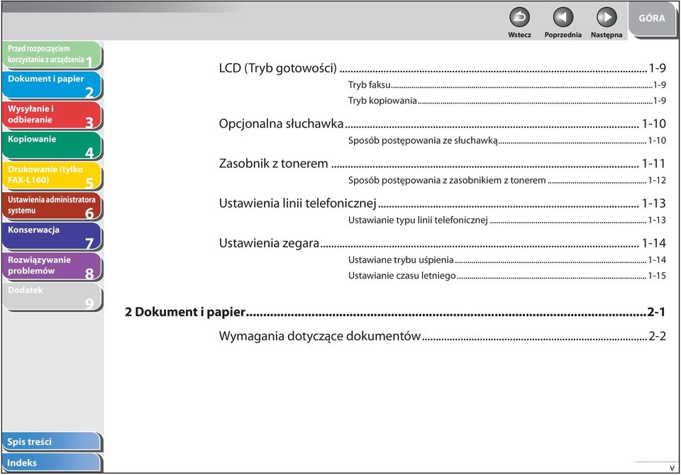 .. - Sposób postępowania z zasobnikiem z tonerem... - Ustawienia linii telefonicznej.