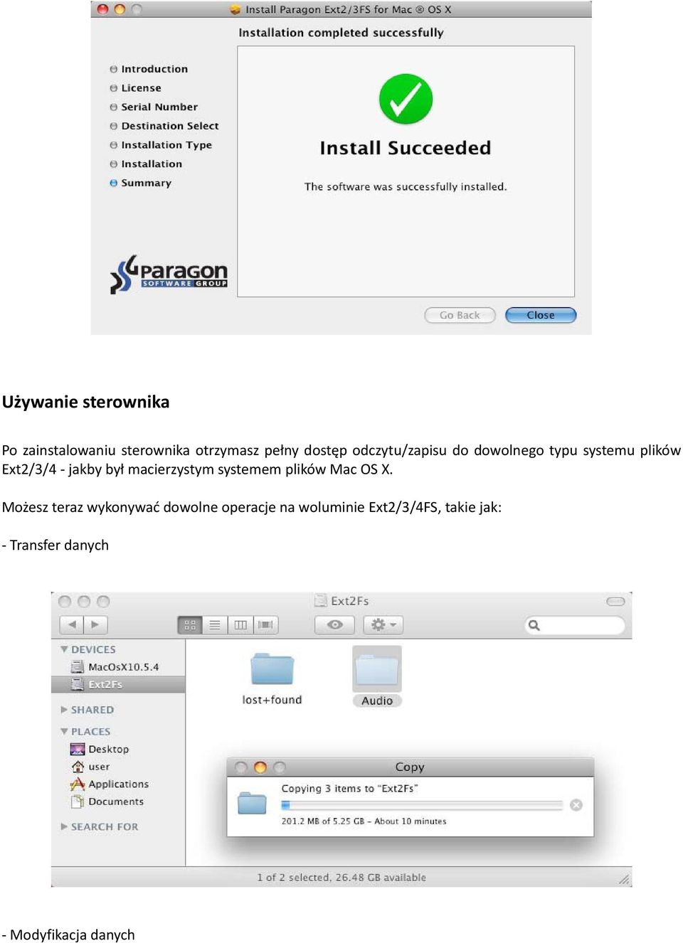 macierzystym systemem plików Mac OS X.