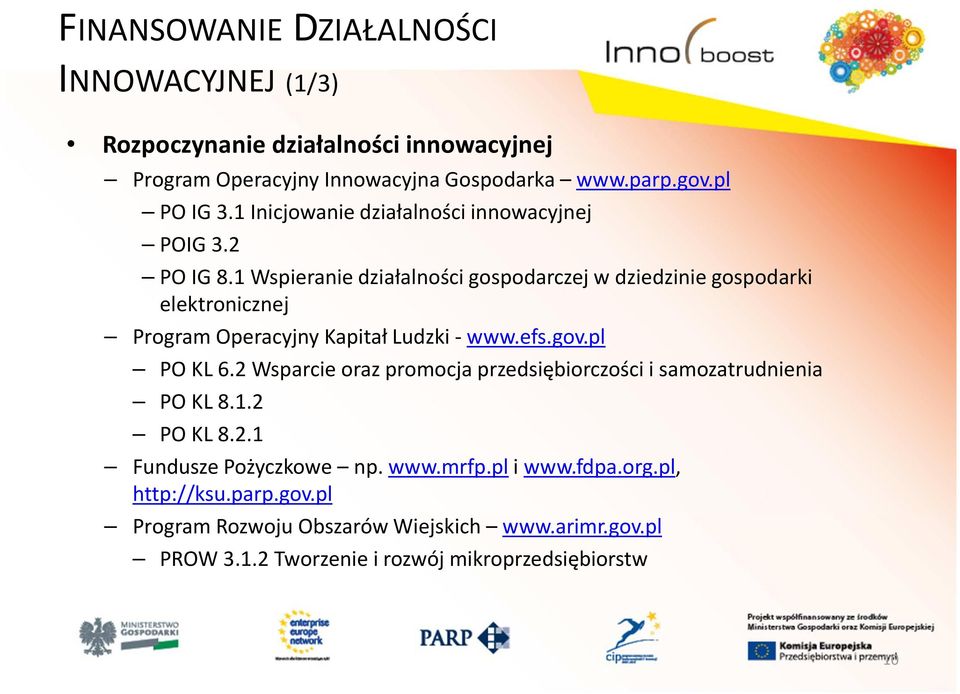 1 Wspieranie działalności gospodarczej w dziedzinie gospodarki elektronicznej Program Operacyjny Kapitał Ludzki - www.efs.gov.pl PO KL 6.