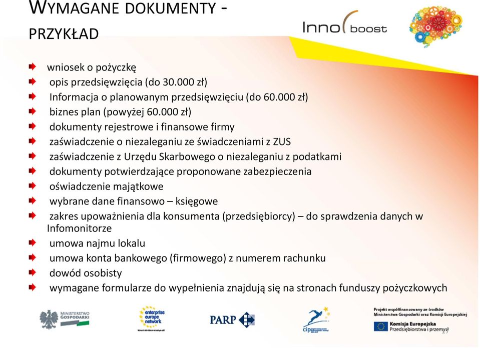 potwierdzające proponowane zabezpieczenia oświadczenie majątkowe wybrane dane finansowo księgowe zakres upoważnienia dla konsumenta (przedsiębiorcy) do sprawdzenia danych w