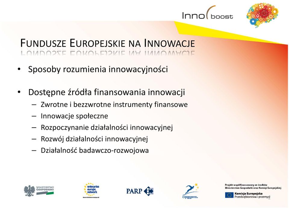 instrumenty finansowe Innowacje społeczne Rozpoczynanie działalności