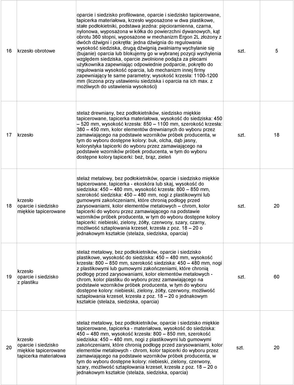 siedziska, drugą dźwignią zwalniamy wychylanie się (bujanie) oparcia lub blokujemy go w wybranej pozycji wychylenia szt.