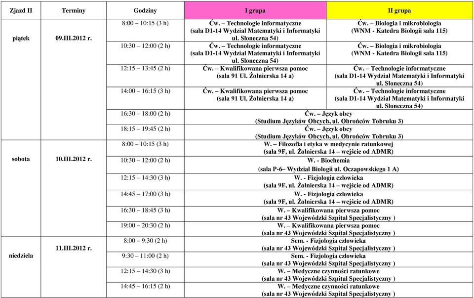 - Fizjologia człowieka 16:30 18:45 (3 h) W. Kwalifikowana pierwsza pomoc 19:00 20:30 (2 h) W. Kwalifikowana pierwsza pomoc 8:00 9:30 (2 h) Sem.