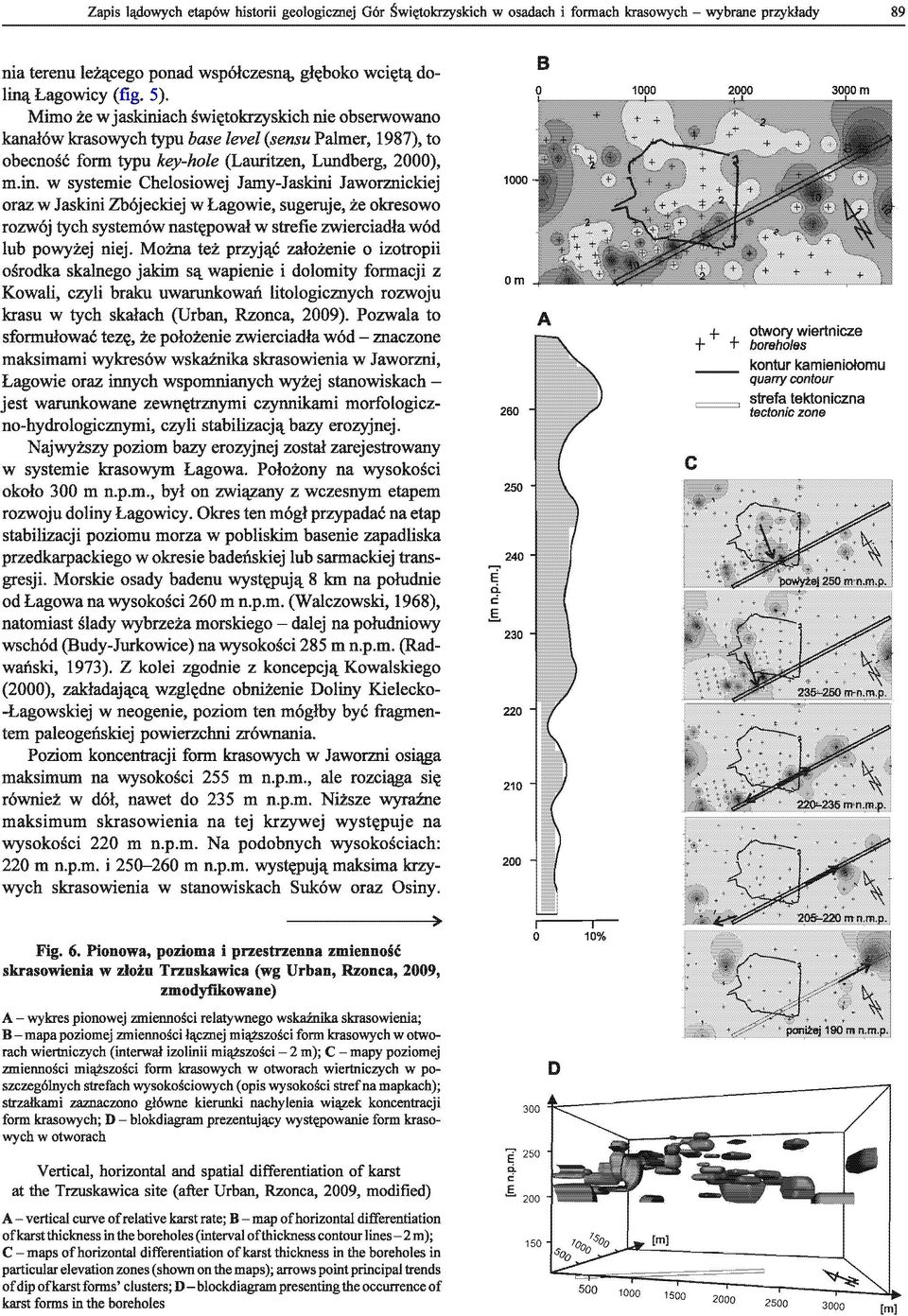 ach świętokrzyskich nie obserwowano kanałów krasowych typu base level (sensu Palmer, 1987), to obecność form typu key-hole (Lauritzen, Lundberg, 2000), m.in.