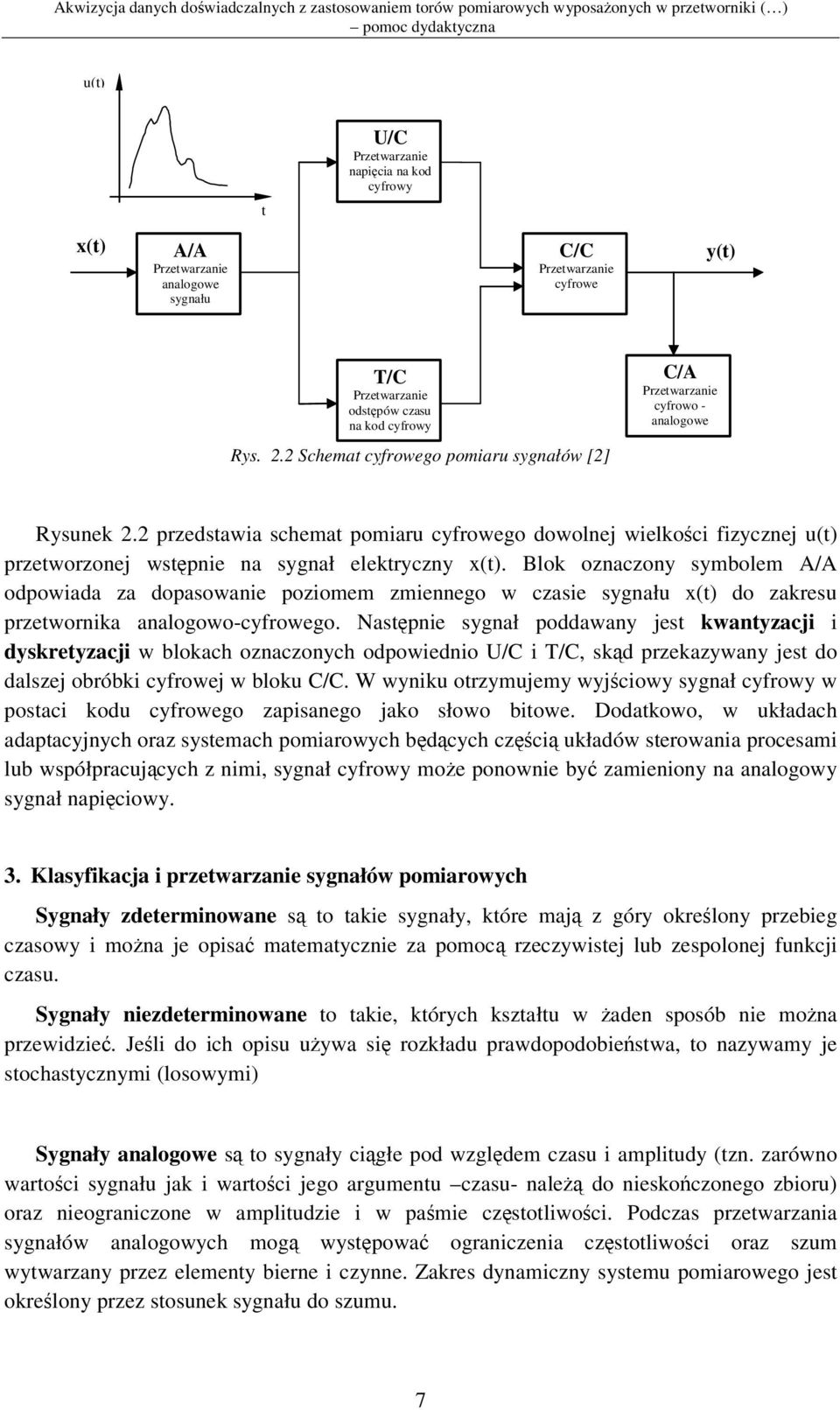 2 przedstawia schemat pomiaru cyfrowego dowolnej wielkoci fizycznej u(t) przetworzonej wstpnie na sygnał elektryczny x(t).