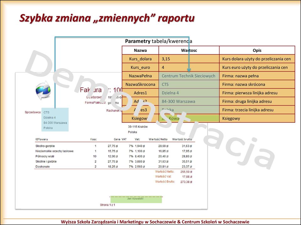 nazwa pełna NazwaSkrocona CTS Firma: nazwa skrócona Adres1 Dzielna 4 Firma: pierwsza linijka adresu Adres2