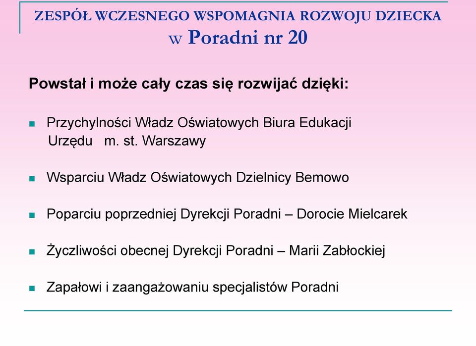 Warszawy Wsparciu Władz Oświatowych Dzielnicy Bemowo Poparciu poprzedniej Dyrekcji Poradni