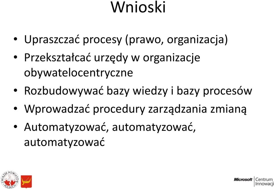 Rozbudowywać bazy wiedzy i bazy procesów Wprowadzać