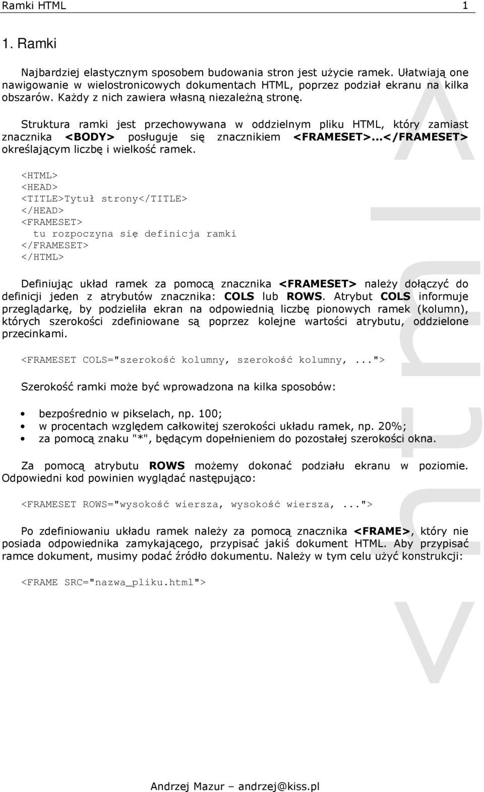 .. określającym liczbę i wielkość ramek.
