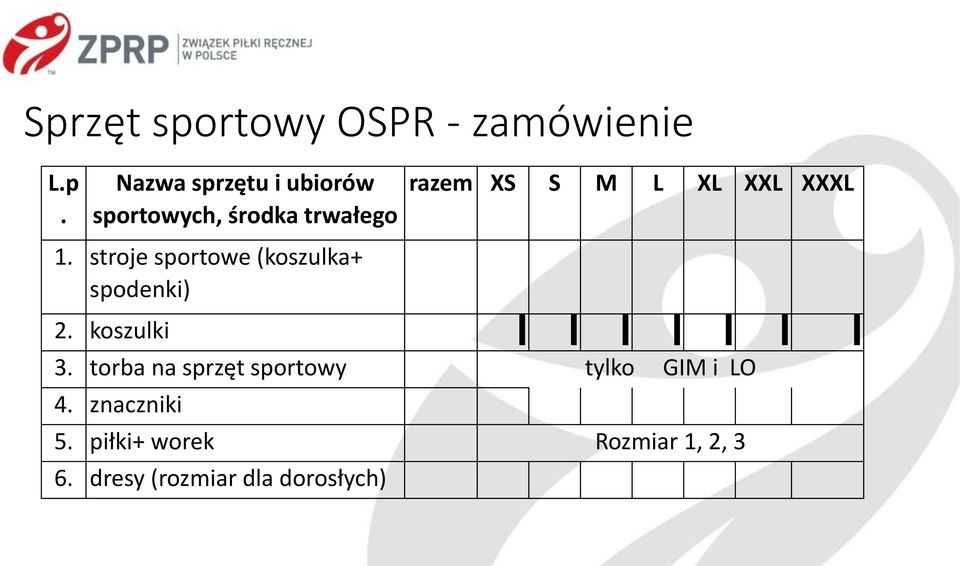 stroje sportowe (koszulka+ spodenki) 2. koszulki 3.