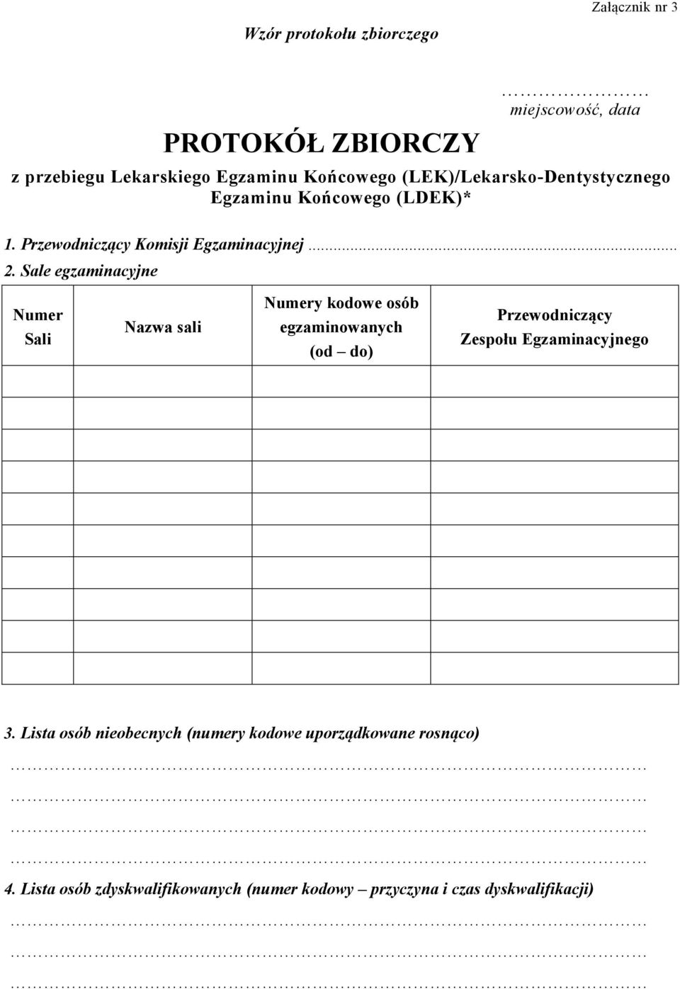 Sale egzaminacyjne Numer Sali Nazwa sali Numery kodowe osób egzaminowanych (od do) Przewodniczący Zespołu Egzaminacyjnego