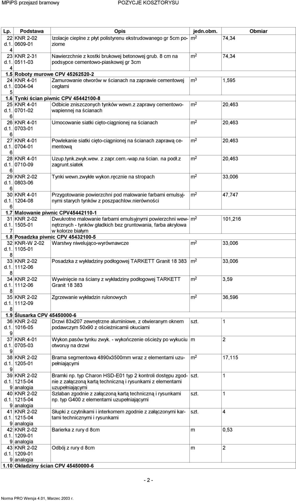 Tynki ścian piwnic CPV 00- KNR -0 070-0 7 30 KNR -0 0703-0 KNR -0 070-0 KNR -0 070-0 003-0 KNR -0 0-0.7 Malowanie piwnic CPV0-3 0-0 7 w kolorze białym Odbicie zniszczonych tynków wewn.