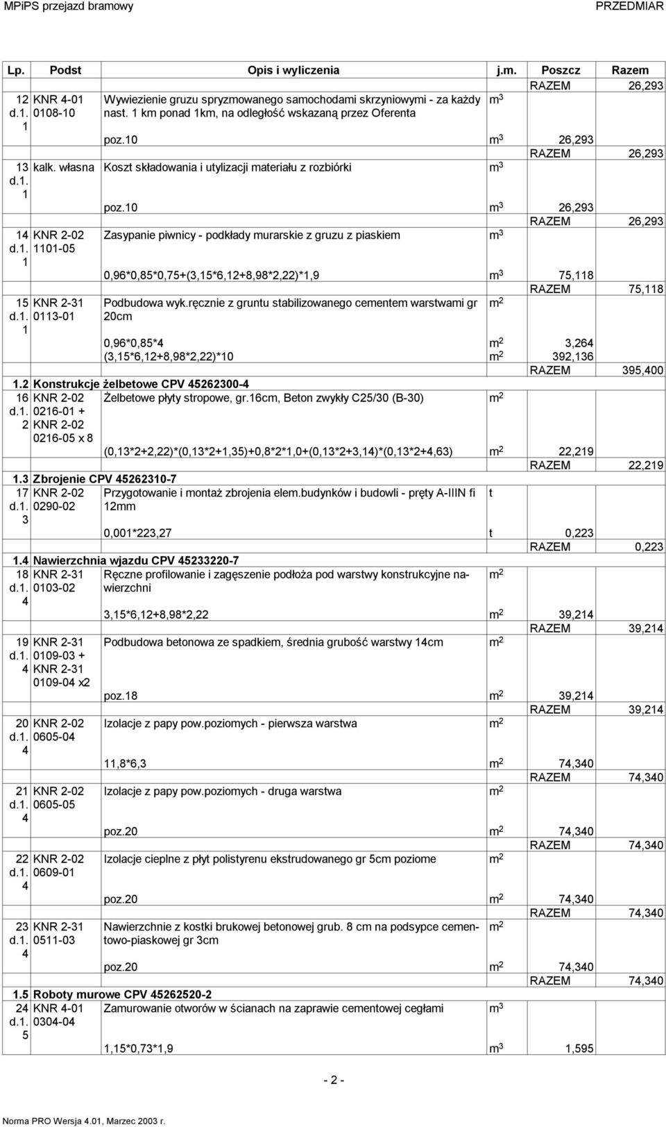 0 m 3,3 0-0 KNR -3 03-0 Zasypanie piwnicy - podkłady murarskie z gruzu z piaskiem m 3 RAZEM,3 0,*0,*0,7+(3,*,+,*,)*, m 3 7, RAZEM 7, Podbudowa wyk.