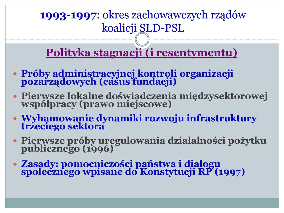 (prawo miejscowe) Wyhamowanie dynamiki rozwoju infrastruktury trzeciego sektora Pierwsze próby uregulowania