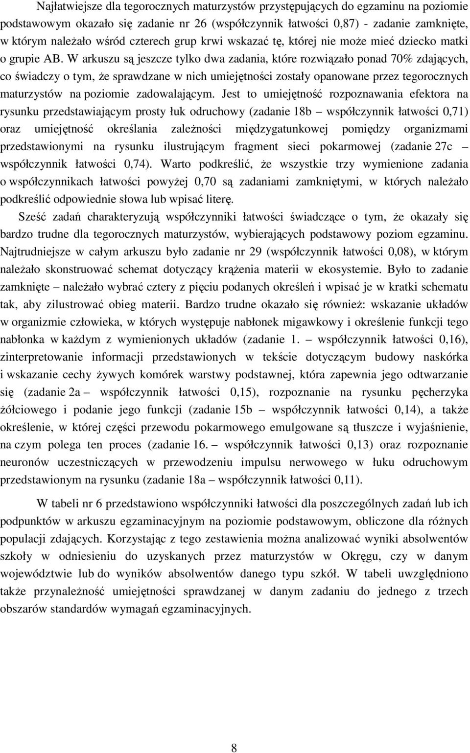 W arkuszu są jeszcze tylko dwa zadania, które rozwiązało ponad 70% zdających, co świadczy o tym, że sprawdzane w nich umiejętności zostały opanowane przez tegorocznych maturzystów na poziomie