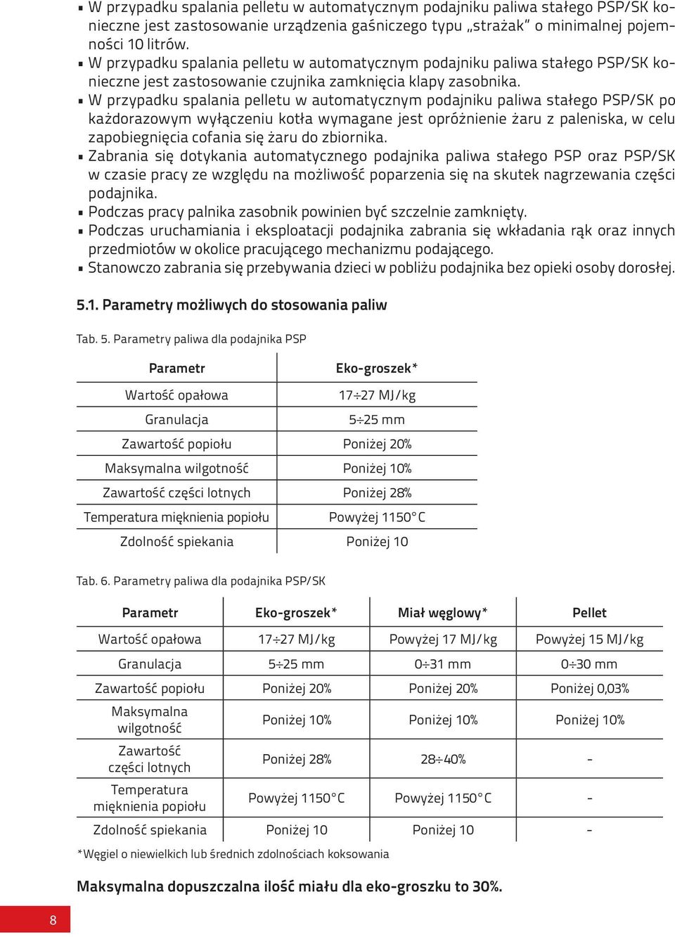 W przypadku spalania pelletu w automatycznym podajniku paliwa stałego PSP/SK po każdorazowym wyłączeniu kotła wymagane jest opróżnienie żaru z paleniska, w celu zapobiegnięcia cofania się żaru do