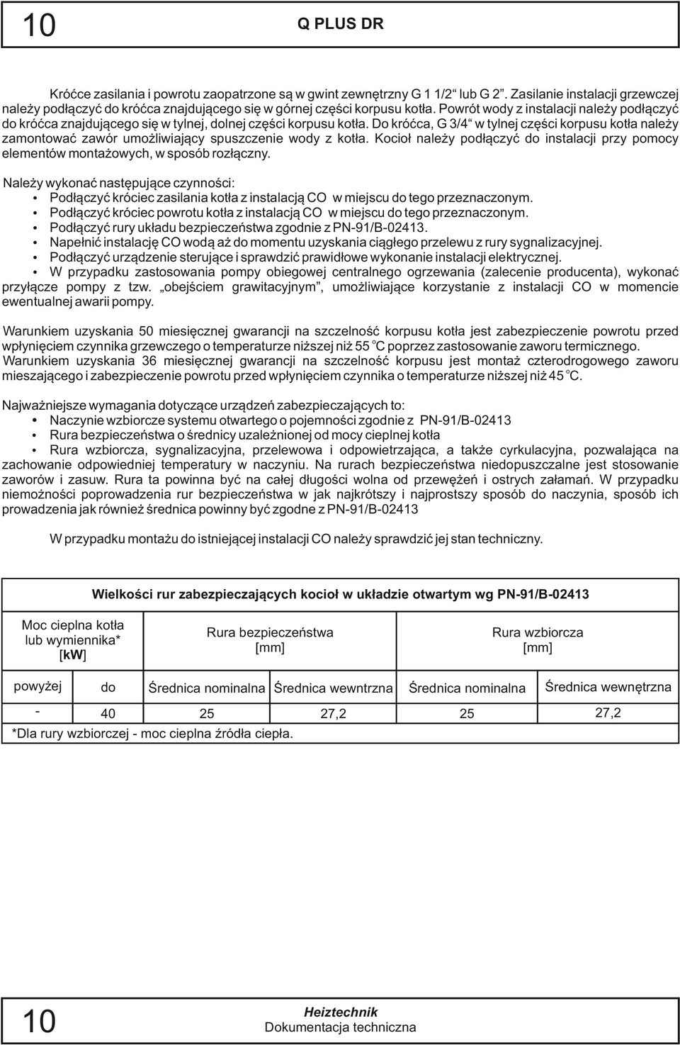 Do króćca, G 3/4 w tylnej części korpusu kotła należy zamontować zawór umożliwiający spuszczenie wody z kotła.