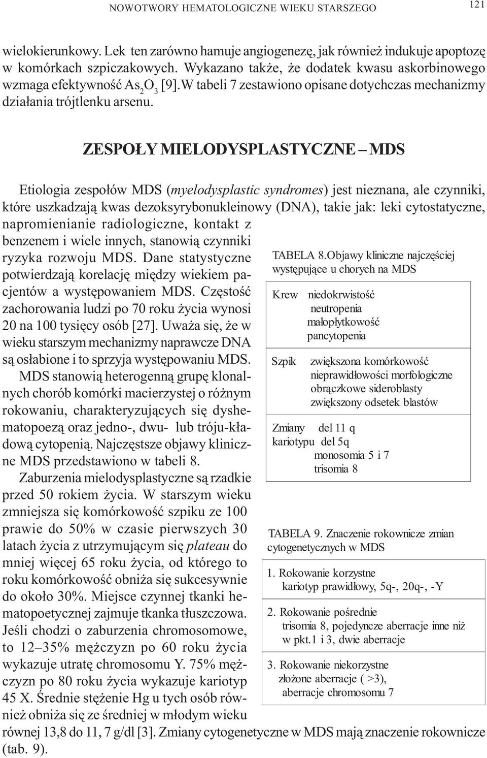 ZESPO Y MIELODYSPLASTYCZNE MDS Etiologia zespo³ów MDS (myelodysplastic syndromes) jest nieznana, ale czynniki, które uszkadzaj¹ kwas dezoksyrybonukleinowy (DNA), takie jak: leki cytostatyczne,