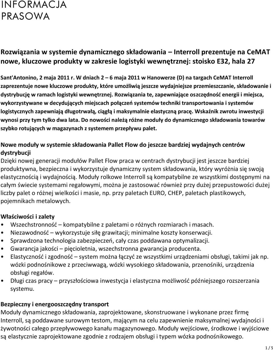 logistyki wewnętrznej.