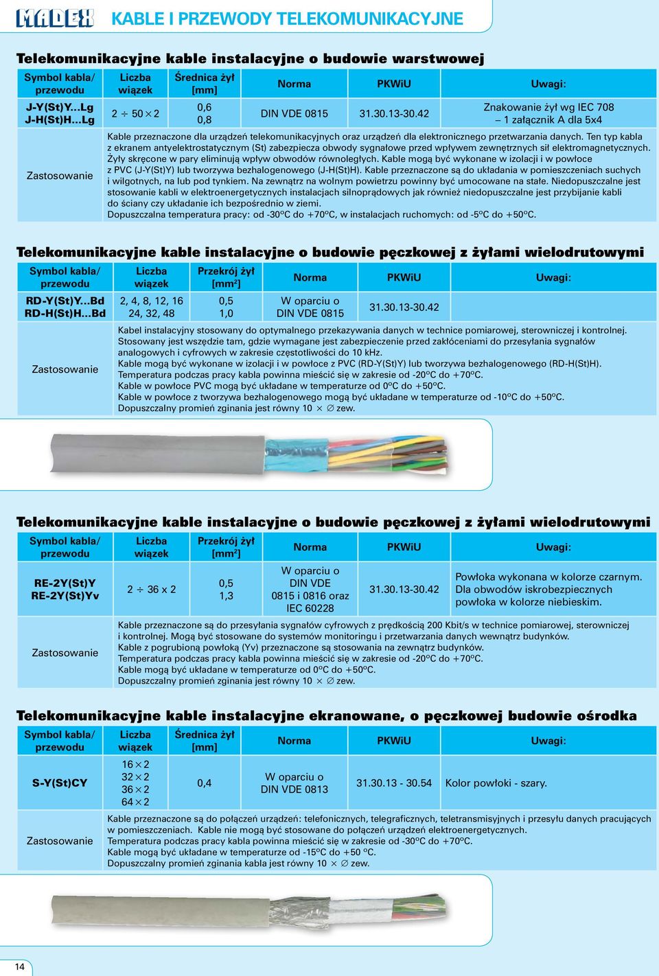 Ten typ kabla z ekranem antyelektrostatycznym (St) zabezpiecza obwody sygna owe przed wp ywem zewn trznych si elektromagnetycznych. y y skr cone w pary eliminujà wp yw obwodów równoleg ych.