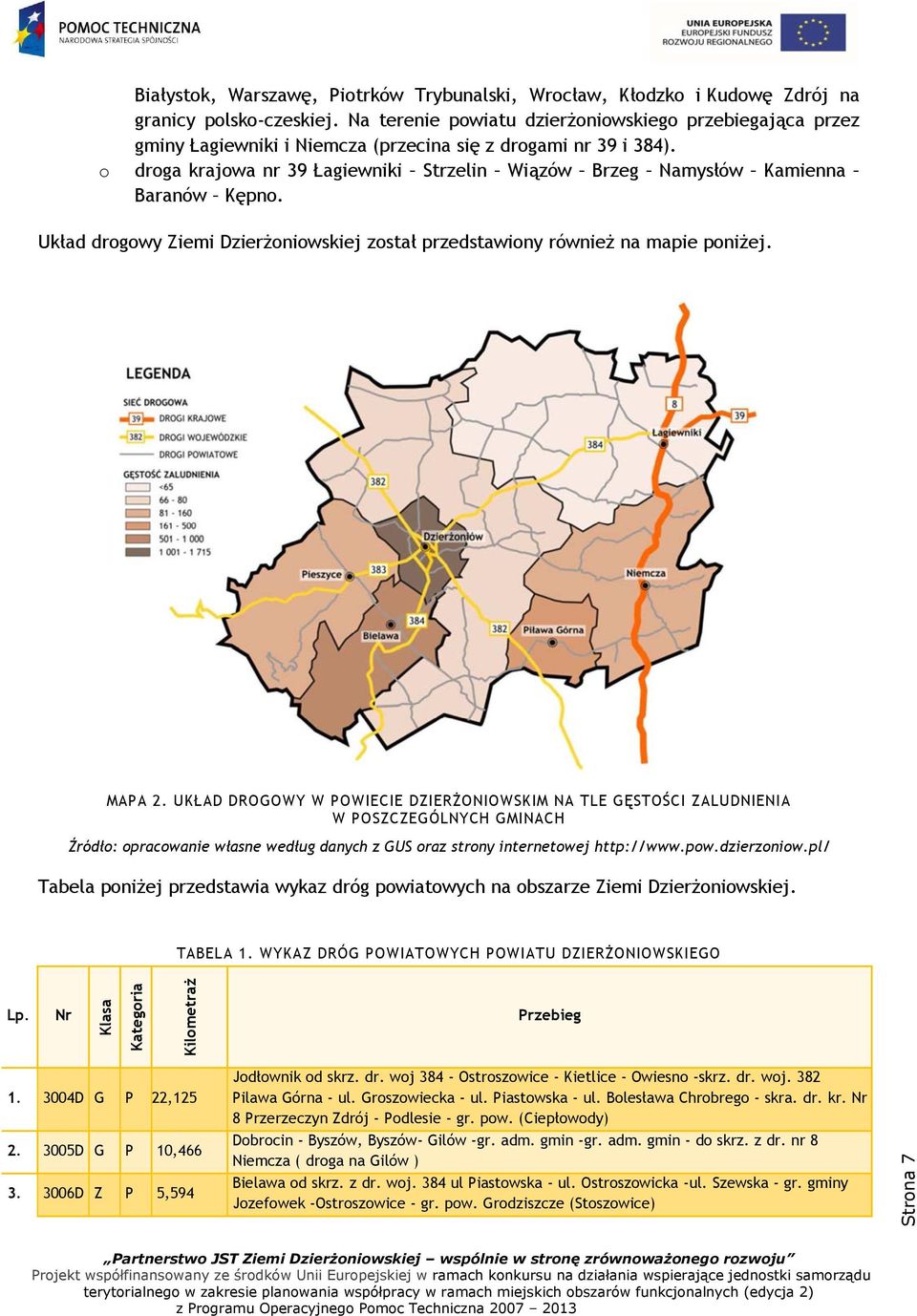 o droga krajowa nr 39 Łagiewniki Strzelin Wiązów Brzeg Namysłów Kamienna Baranów Kępno. Układ drogowy Ziemi Dzierżoniowskiej został przedstawiony również na mapie poniżej. MAPA 2.