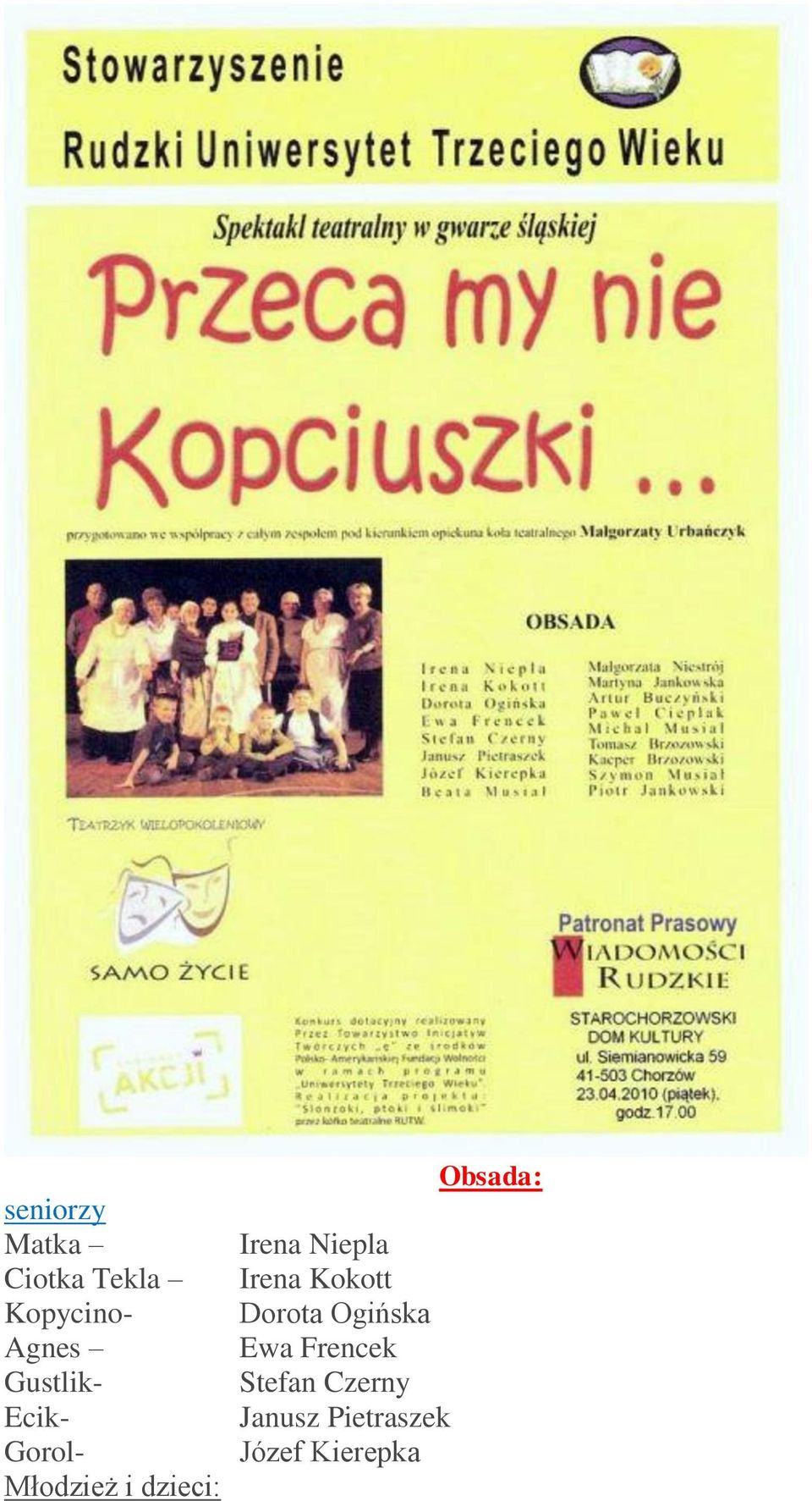 Obsada: Irena Niepla Irena Kokott Dorota