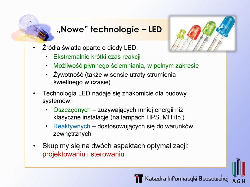 dla budowy systemów: Oszczędnych zużywających mniej energii niż klasyczne instalacje (na lampach HPS, MH itp.