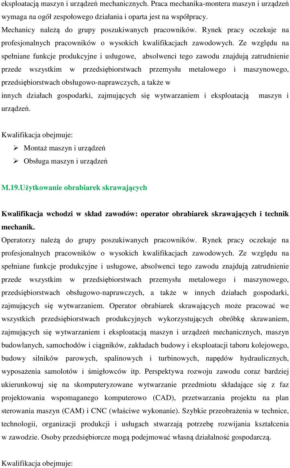 Ze względu na spełniane funkcje produkcyjne i usługowe, absolwenci tego zawodu znajdują zatrudnienie przede wszystkim w przedsiębiorstwach przemysłu metalowego i maszynowego, przedsiębiorstwach