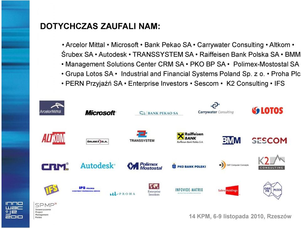 SA Polimex-Mostostal SA Grupa Lotos SA Industrial and Financial Systems Poland Sp. z o.