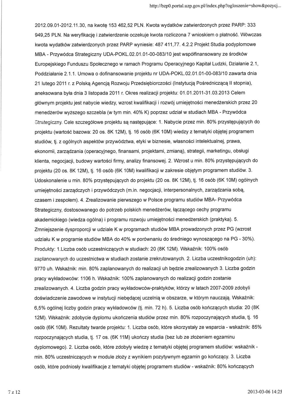 2 Projekt Studia podyplomowe MBA - Przywódca Strategiczny U DA-POKL.02.01.