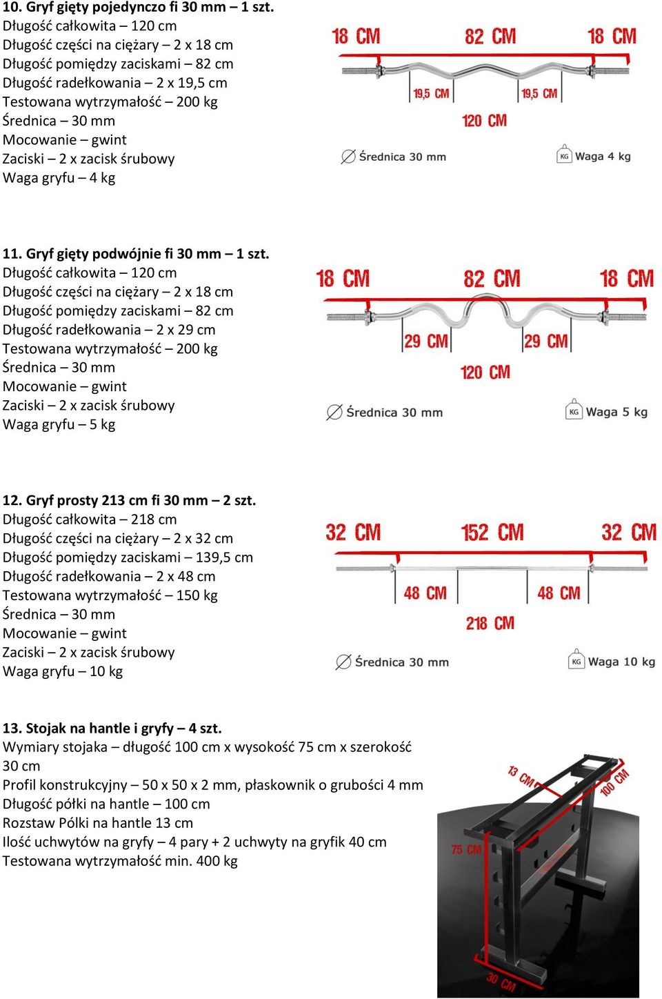 Gryf prosty 213 cm fi 30 mm 2 szt.