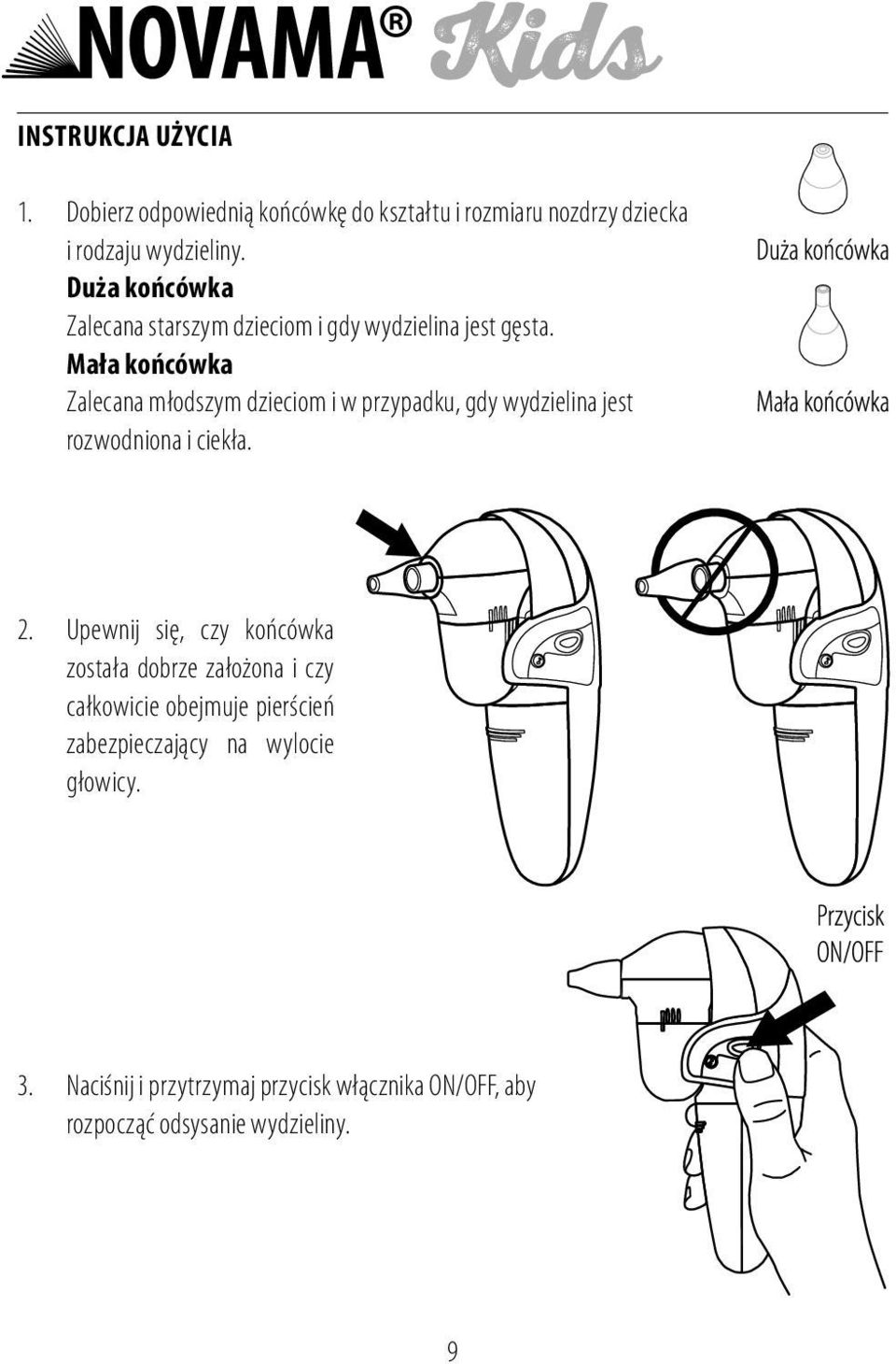 Mała końcówka Zalecana młodszym dzieciom i w przypadku, gdy wydzielina jest rozwodniona i ciekła. 2.