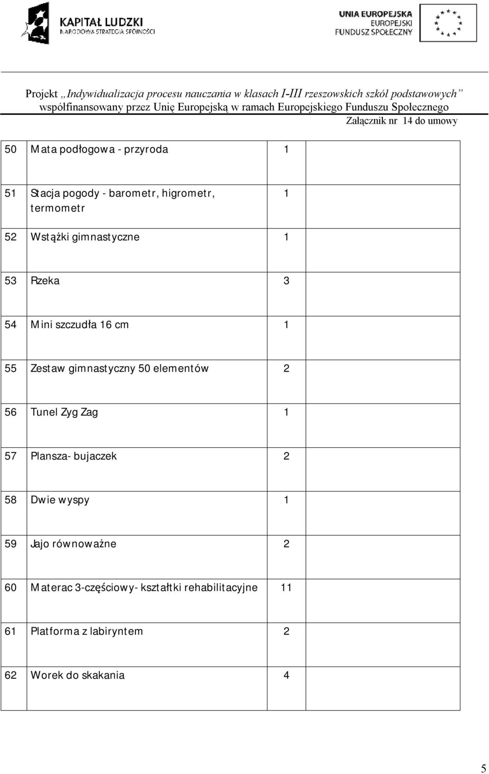 elementów 2 56 Tunel Zyg Zag 57 Plansza- bujaczek 2 5 Dwie wyspy 59 Jajo równoważne 2 60