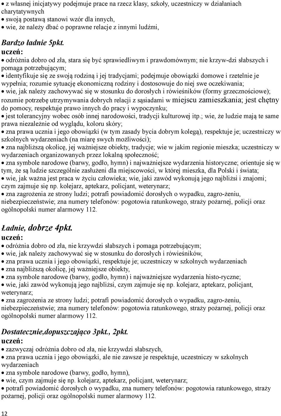rzetelnie je wypełnia; rozumie sytuację ekonomiczną rodziny i dostosowuje do niej swe oczekiwania; wie, jak należy zachowywać się w stosunku do dorosłych i rówieśników (formy grzecznościowe); rozumie