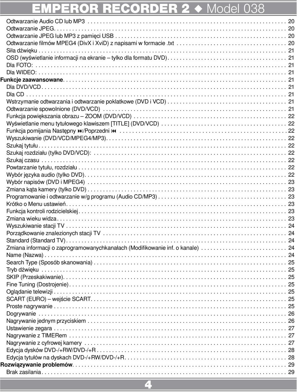 ................................................................................ 21 OSD (wyświetlanie informacji na ekranie tylko dla formatu DVD)....................................... 21 Dla FOTO:.